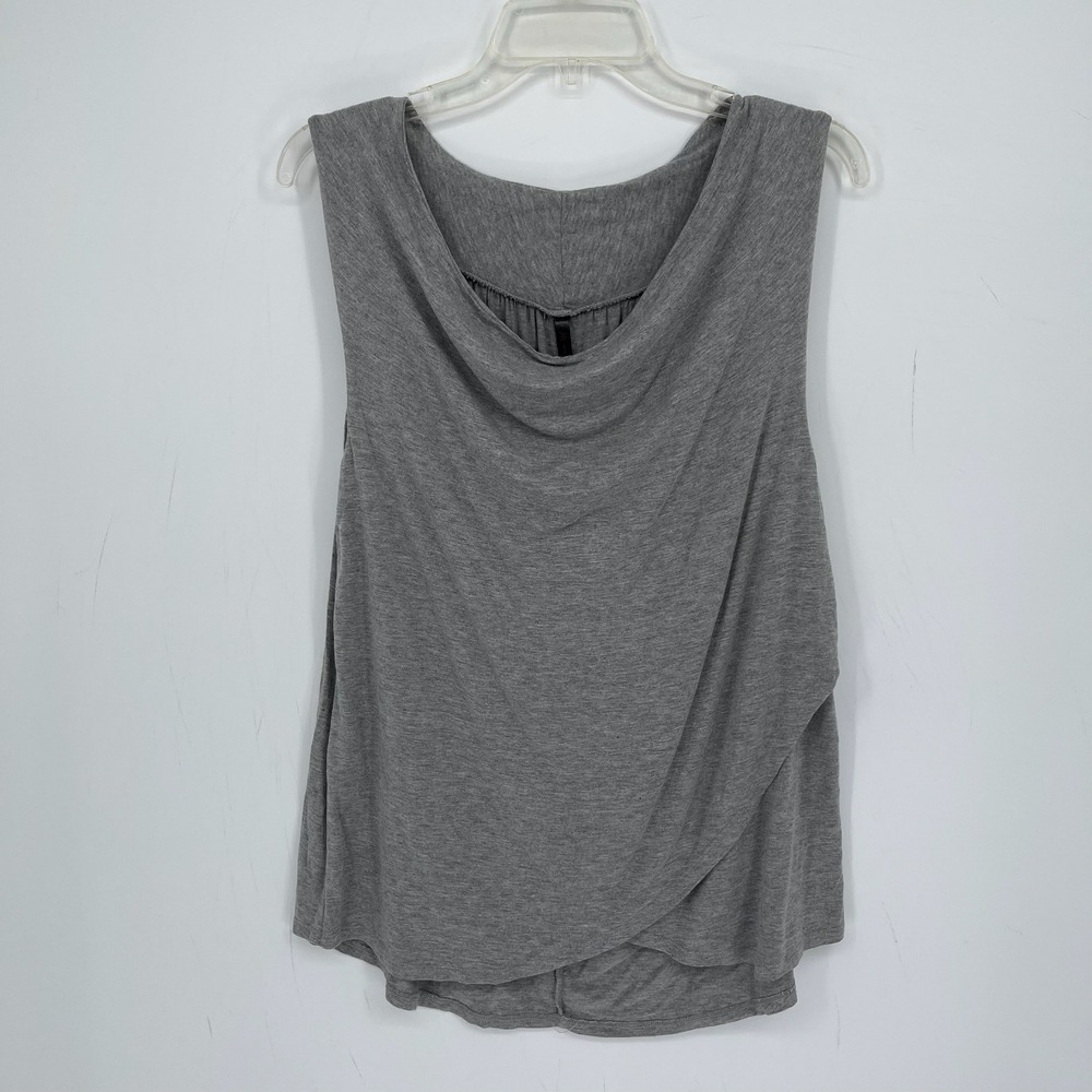 JW Style Women's Gray Drape Neck Sleeveless Crossover Hem Casual Tank Top Size L